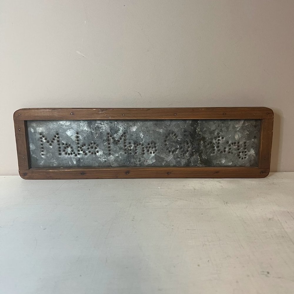 Vintage Handmade MAKE MINE COUNTRY Metal Hammered & Wood Sign